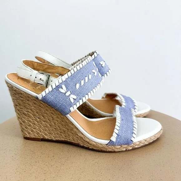 Jack Rogers Vanessa Blue and White Espadrille Wedge Open Toe Sandal