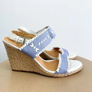 Jack Rogers Vanessa Blue and White Espadrille Wedge Open Toe Sandal