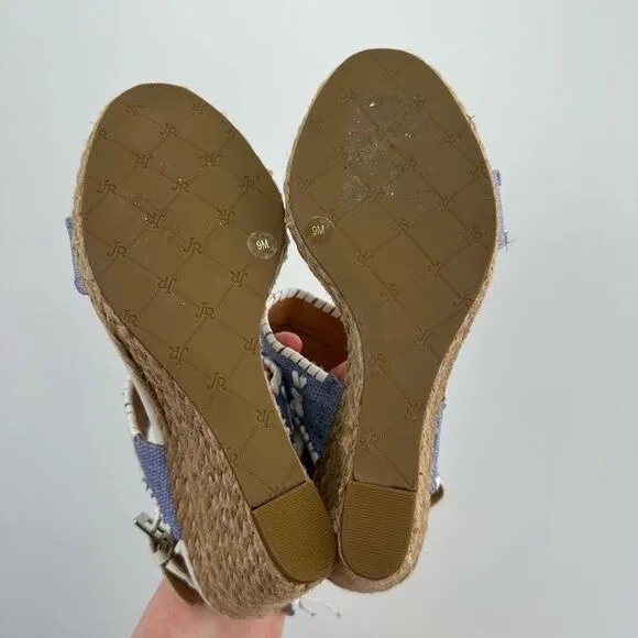 Jack Rogers Vanessa Blue and White Espadrille Wedge Open Toe Sandal