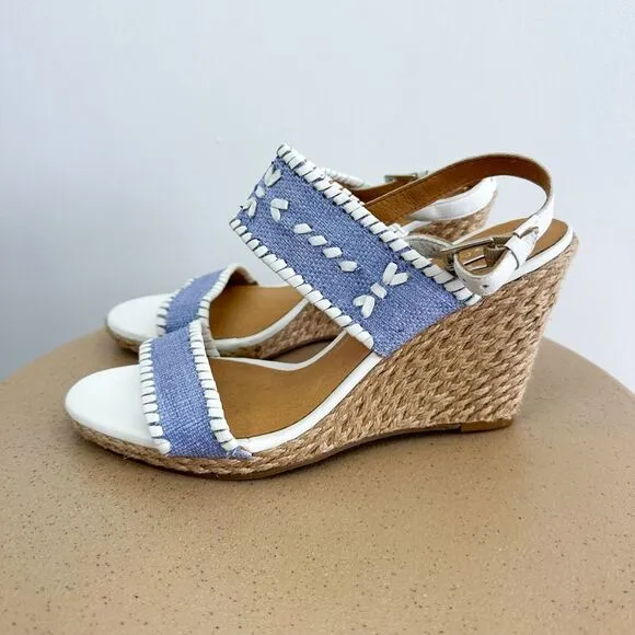 Jack Rogers Vanessa Blue and White Espadrille Wedge Open Toe Sandal