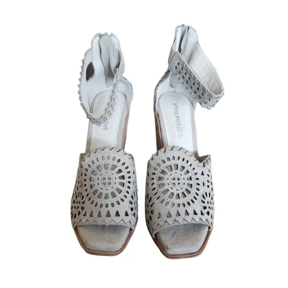 Jeffrey Campbell Del Sol Wedge Sandals shoes Gray Leather Zip up Womens Size 8.5