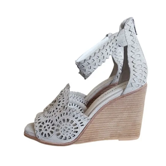 Jeffrey Campbell Del Sol Wedge Sandals shoes Gray Leather Zip up Womens Size 8.5