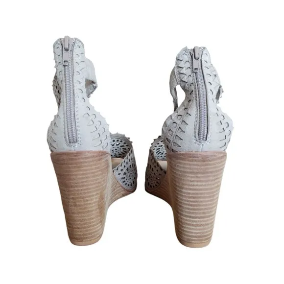 Jeffrey Campbell Del Sol Wedge Sandals shoes Gray Leather Zip up Womens Size 8.5