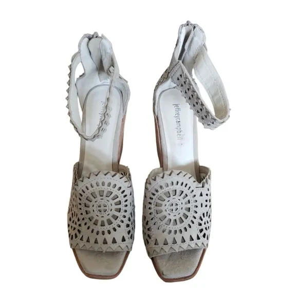 Jeffrey Campbell Del Sol Wedge Sandals shoes Gray Leather Zip up Womens Size 8.5