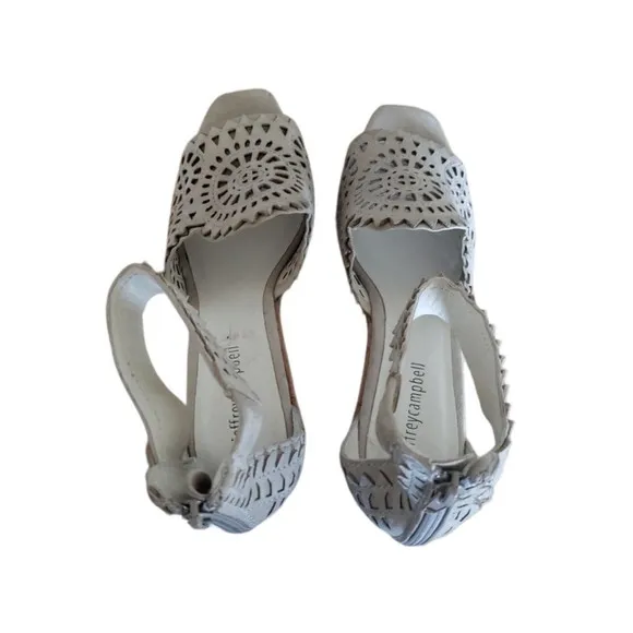 Jeffrey Campbell Del Sol Wedge Sandals shoes Gray Leather Zip up Womens Size 8.5