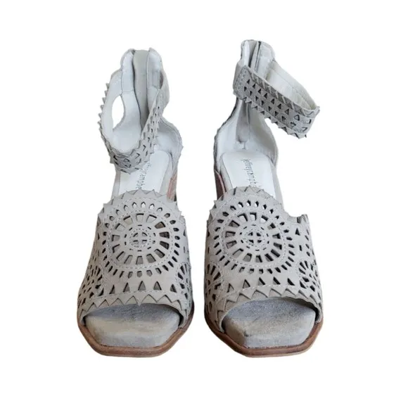 Jeffrey Campbell Del Sol Wedge Sandals shoes Gray Leather Zip up Womens Size 8.5