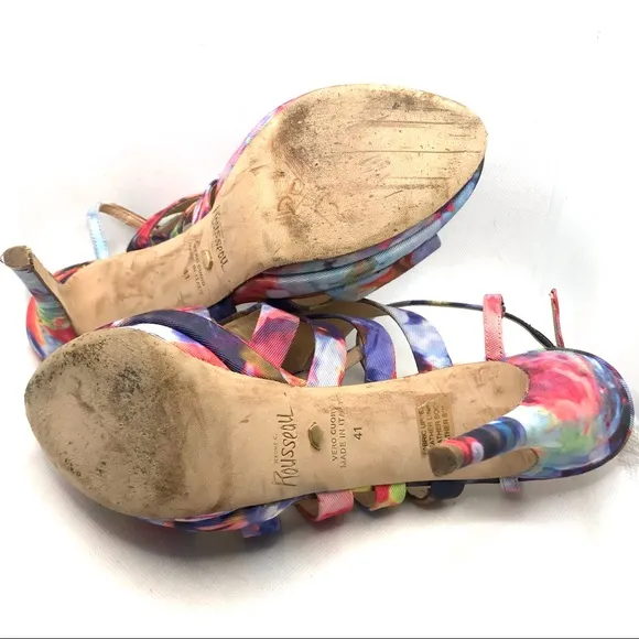 JEROME C ROUSSEAU MULTI-COLOR FABRIC COVERED &quot;QUORRA&quot; RUFFLE STILETTO HEELS (41)