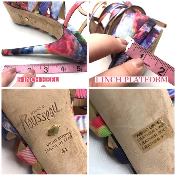 JEROME C ROUSSEAU MULTI-COLOR FABRIC COVERED &quot;QUORRA&quot; RUFFLE STILETTO HEELS (41)