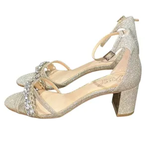 Jewel Badgley‎ Mischka Giona Embellished Evening Shoe Size 7.5 Light Gold New