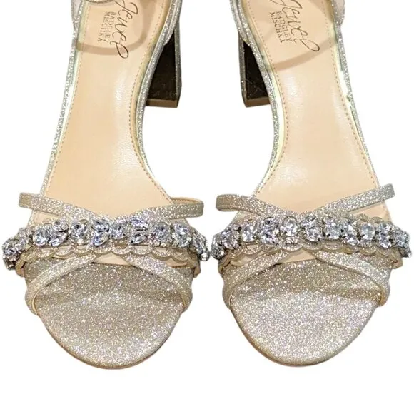 Jewel Badgley‎ Mischka Giona Embellished Evening Shoe Size 7.5 Light Gold New