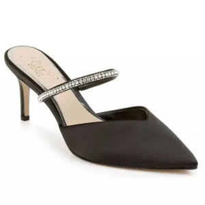 Jewel Badgley Mischka Womens 6M Jan Black Satin Jeweled Mules Pumps Heels Shoes