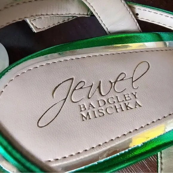 Jewel By Badgley Mischka Metallic Emerald Green Strappy Sandals.  Size 6