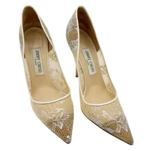 Jimmy Choo Abel Ivory White Lace Pointed Toe Heels Bridal Wedding Pumps EU 39