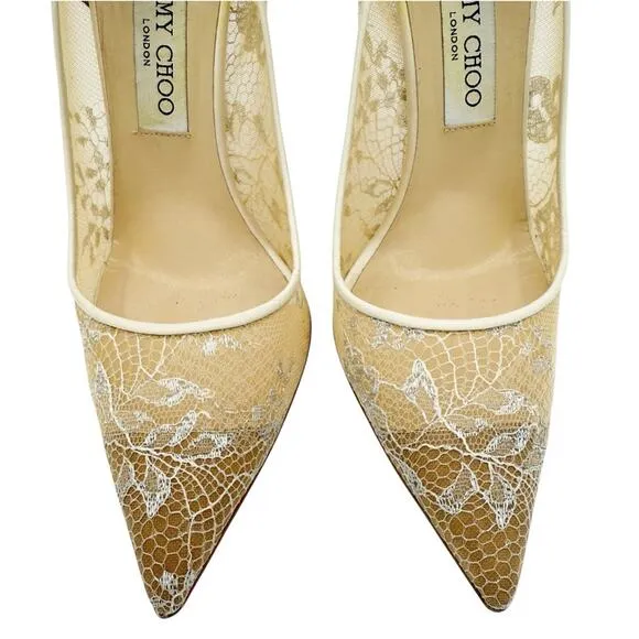 Jimmy Choo Abel Ivory White Lace Pointed Toe Heels Bridal Wedding Pumps EU 39