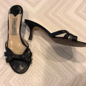 Jimmy Choo Black Leather Heeled Sandal Slides