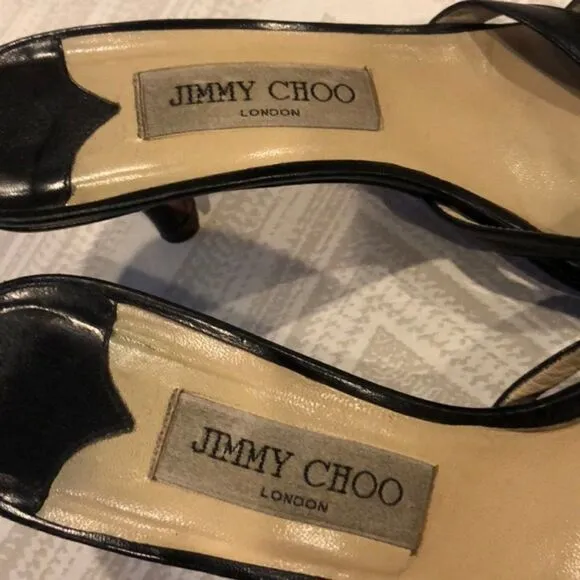 Jimmy Choo Black Leather Heeled Sandal Slides