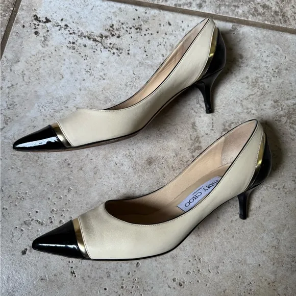 Jimmy Choo Cream and Black Low Heel Women's Pumps size 36