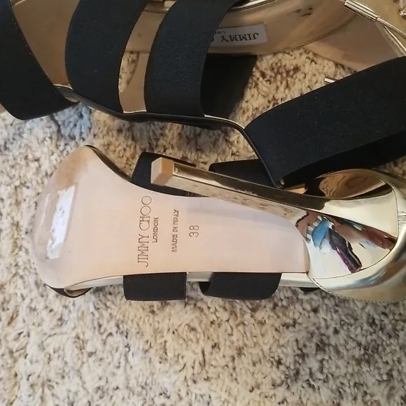 Jimmy Choo Elegant Black and Gold Women's Heels,size 38