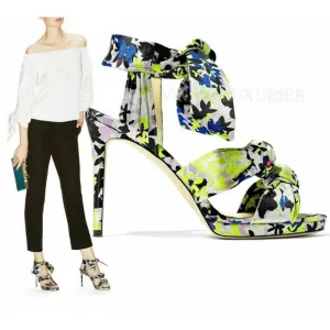 JIMMY CHOO SHOES KRIS KNOTTED FLORAL PRINT SATIN SANDALS sz IT 38.5 US 8.5