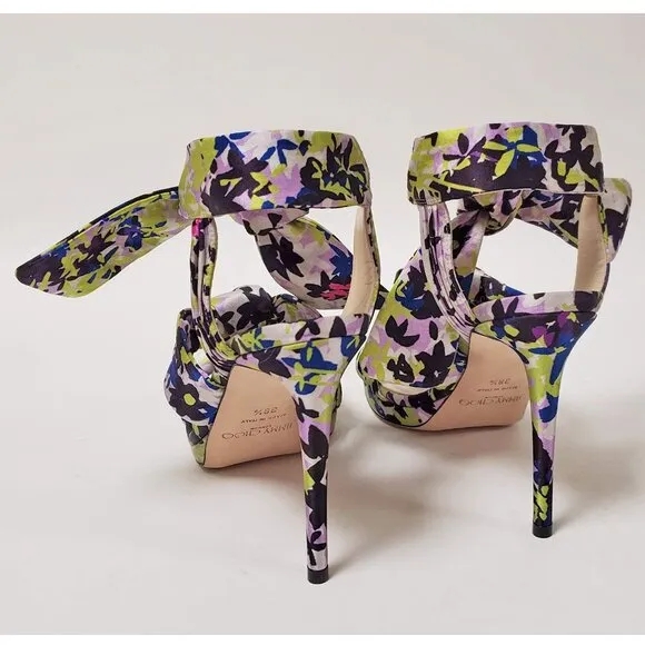 JIMMY CHOO SHOES KRIS KNOTTED FLORAL PRINT SATIN SANDALS sz IT 38.5 US 8.5