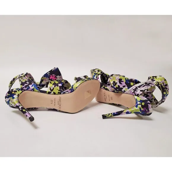 JIMMY CHOO SHOES KRIS KNOTTED FLORAL PRINT SATIN SANDALS sz IT 38.5 US 8.5