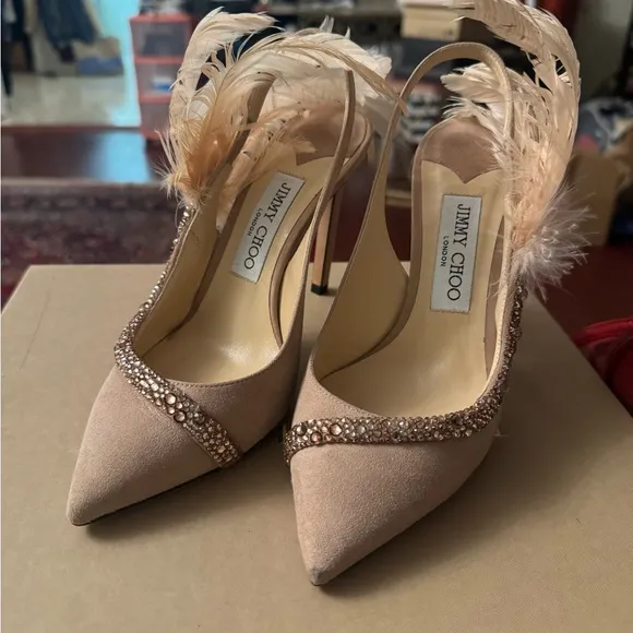 Jimmy Choo Women's Pink Feather Embellished Heels
