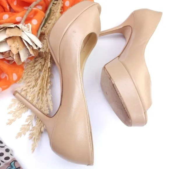 Jimmy Choo Women's Tan Peep Toe Platform Heels Sz 36.5