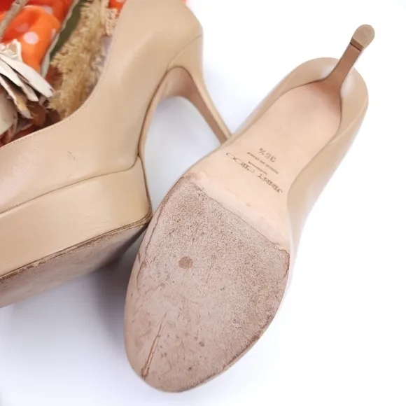 Jimmy Choo Women's Tan Peep Toe Platform Heels Sz 36.5