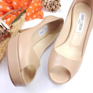 Jimmy Choo Women's Tan Peep Toe Platform Heels Sz 36.5