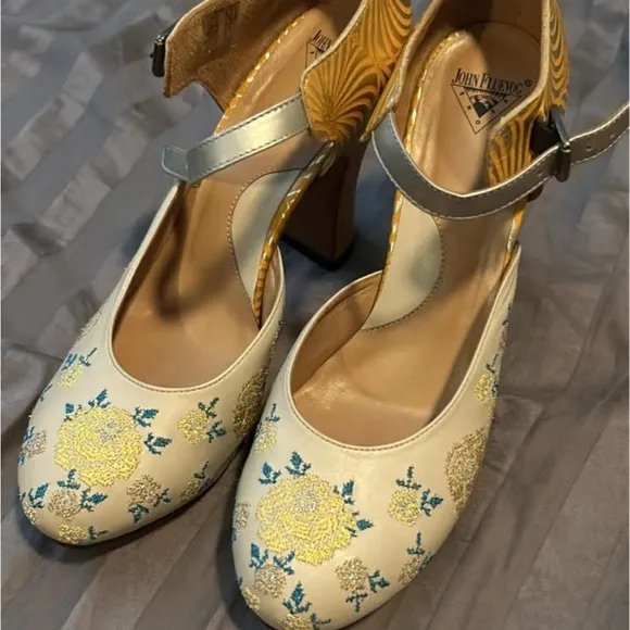 John Fluevog Women's Cream Floral Heels