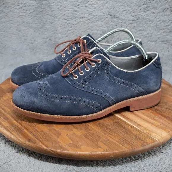 Johnston &amp; Murphy Blue Suede Wingtip Oxford Shoes Mens 9 M Sheepskin Lined Green