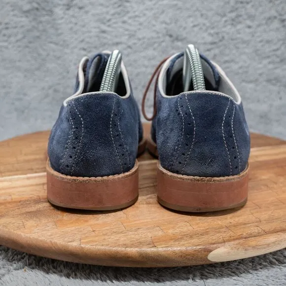 Johnston &amp; Murphy Blue Suede Wingtip Oxford Shoes Mens 9 M Sheepskin Lined Green