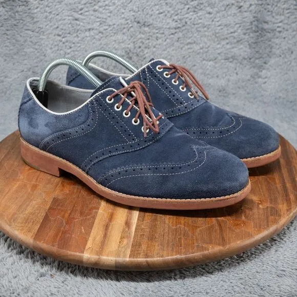 Johnston &amp; Murphy Blue Suede Wingtip Oxford Shoes Mens 9 M Sheepskin Lined Green