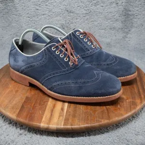 Johnston &amp; Murphy Blue Suede Wingtip Oxford Shoes Mens 9 M Sheepskin Lined Green