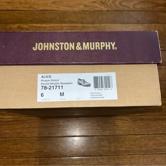 Johnston &amp; Murphy Leather Alice Brogue Oxfords Bronze Women’s Size 6