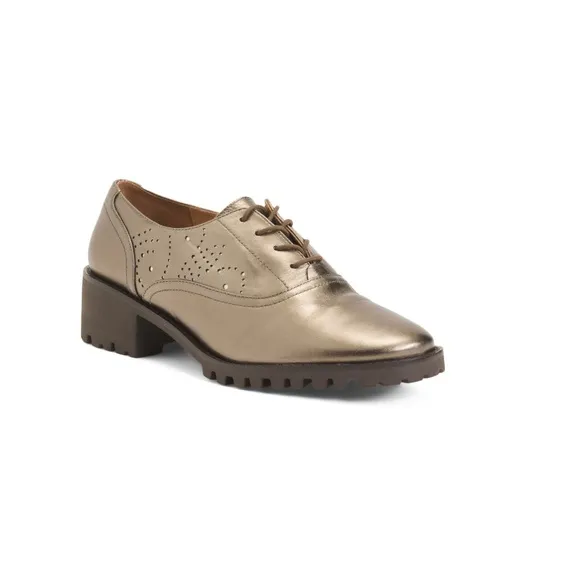 Johnston &amp; Murphy Leather Alice Brogue Oxfords Bronze Women’s Size 6