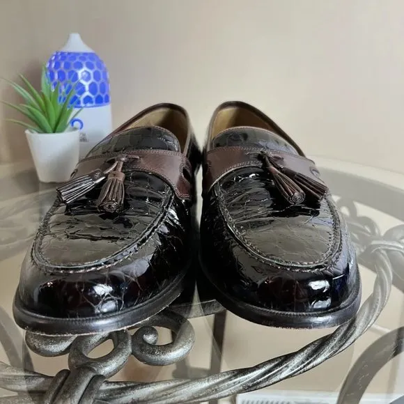 Johnston &amp; Murphy Loafers 15 1950 Reptile Embossed Leather Size 11 M Tassel EUC!