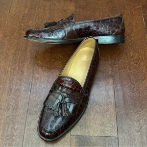 Johnston and Murphy Dapper Brown Tassel Loafers, Crocodile Embossed, Size 10.5