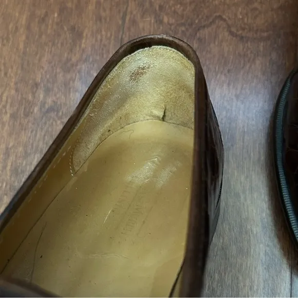 Johnston and Murphy Dapper Brown Tassel Loafers, Crocodile Embossed, Size 10.5