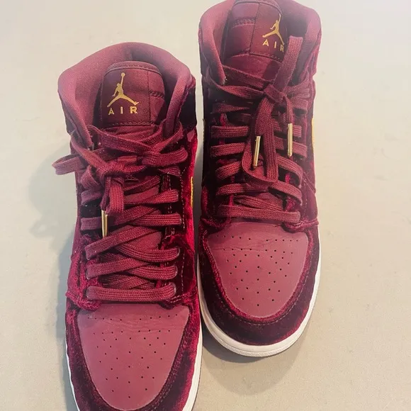 Jordan Velvet Sneakers - Burgundy and Gold