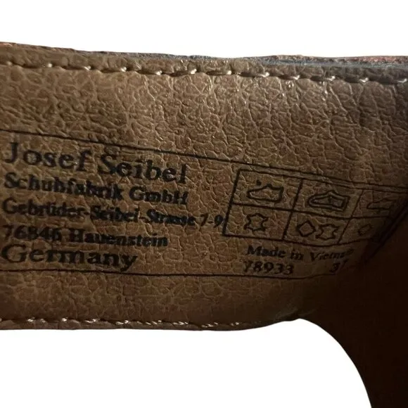 Josef Seibel Ruth 33 Mid Heel Camel Brown Leather Floral Sandal Size 37 US 6.5