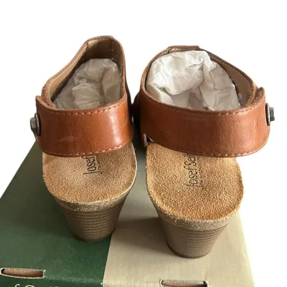 Josef Seibel Ruth 33 Mid Heel Camel Brown Leather Floral Sandal Size 37 US 6.5