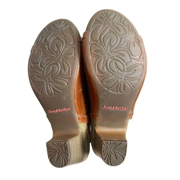 Josef Seibel Ruth 33 Mid Heel Camel Brown Leather Floral Sandal Size 37 US 6.5