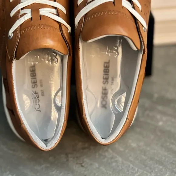 Josef Seibel Women’s Size 42 US 11 Caren 01 Camel Brown Leather Lace Up Sneakers