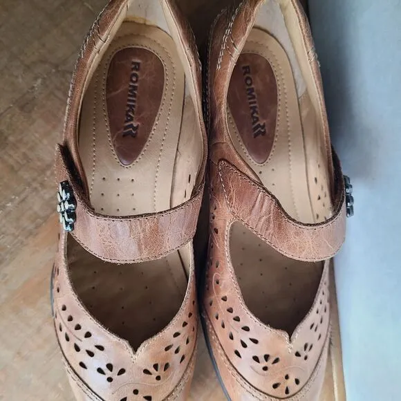 Joseph Seibel Romika Womens 37 Mary Jane Shoes Pump Distressed Brown Leather NEW