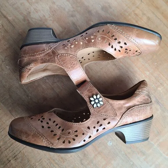 Joseph Seibel Romika Womens 37 Mary Jane Shoes Pump Distressed Brown Leather NEW