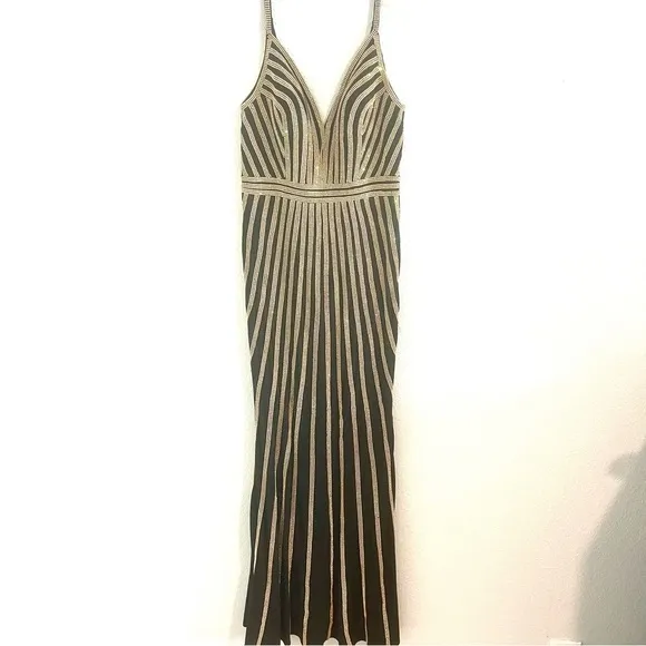 Jovani Black Gold Rhinestone Gown