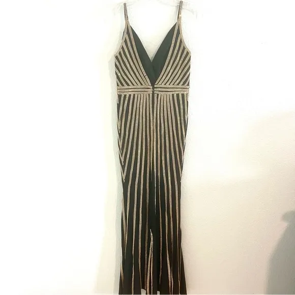 Jovani Black Gold Rhinestone Gown