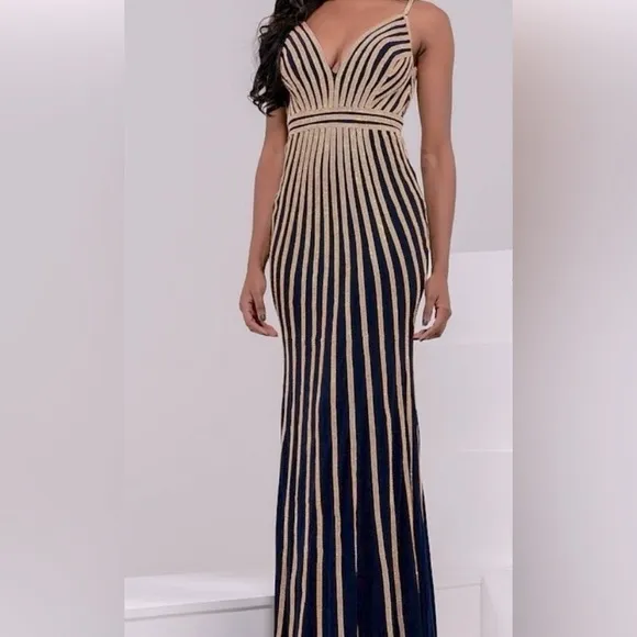 Jovani Black Gold Rhinestone Gown