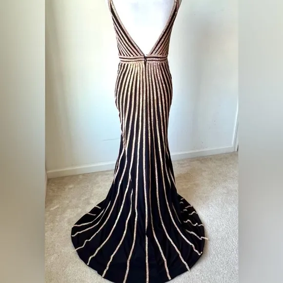 Jovani Black Gold Rhinestone Gown